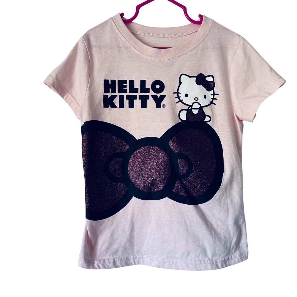 Hello Kitty Girls Graphic T Shirt Pink Glitter BowKid Size 7